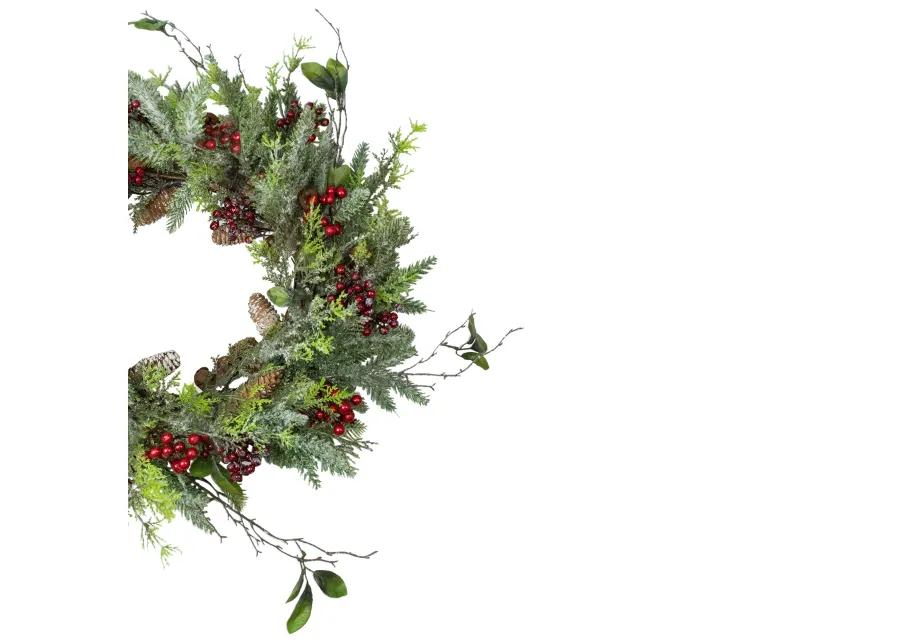 Frosted Pine and Berry Artificial Christmas Wreath  25-Inch  Unlit