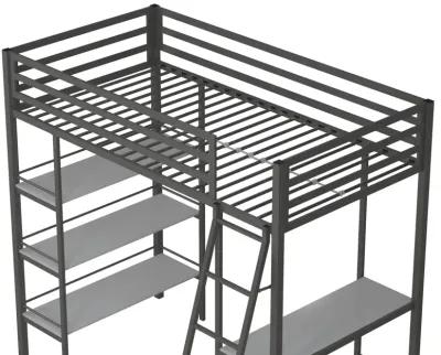 Nova Metal Loft Bed with Desk and Storage Shelves, Graphite Gray