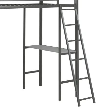 Nova Metal Loft Bed with Desk and Storage Shelves, Graphite Gray