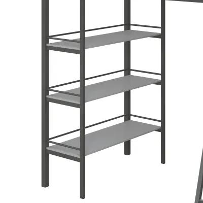 Nova Metal Loft Bed with Desk and Storage Shelves, Graphite Gray