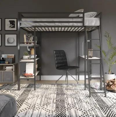 Nova Metal Loft Bed with Desk and Storage Shelves, Graphite Gray