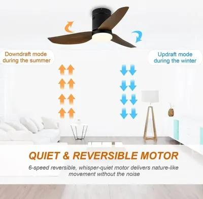 Simple Deluxe 40-Inch Ceiling Fan With LED Light And Remote Control, 6-Speed Modes, 2 Rotation