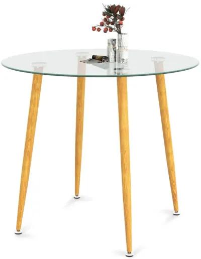 Round Glass Dining Table Leisure Coffee Table with Metal Legs-Natural