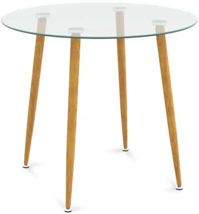 Round Glass Dining Table Leisure Coffee Table with Metal Legs-Natural