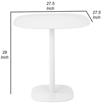 Liki 28 Inch Bistro Dining Table, Round Top and Base, Modern White Metal - Benzara