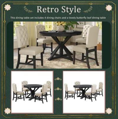 Merax Retro Style Dining Set with Extendable Table and 4 Chairs