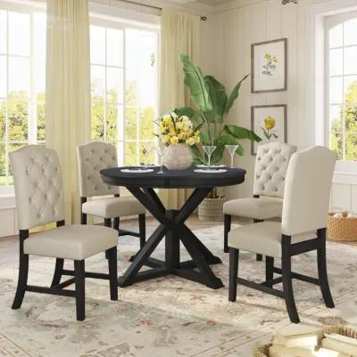 Merax Retro Style Dining Set with Extendable Table and 4 Chairs