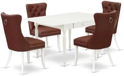 5 Piece Kitchen Table Set for 4 Contains a Rectangle Dining Table with Dropleaf