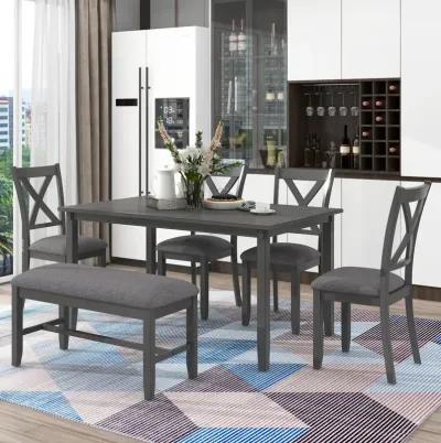 Merax 6-Piece Modern Dining Table Chairs Bench Set