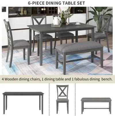 Merax 6-Piece Modern Dining Table Chairs Bench Set