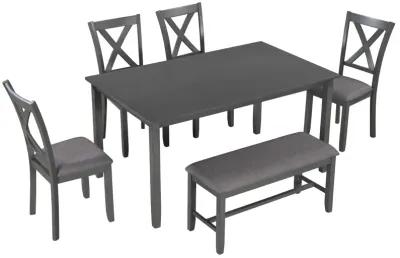 Merax 6-Piece Modern Dining Table Chairs Bench Set