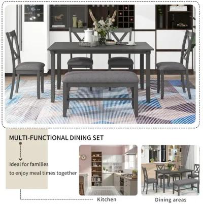 Merax 6-Piece Modern Dining Table Chairs Bench Set