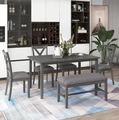 Merax 6-Piece Modern Dining Table Chairs Bench Set