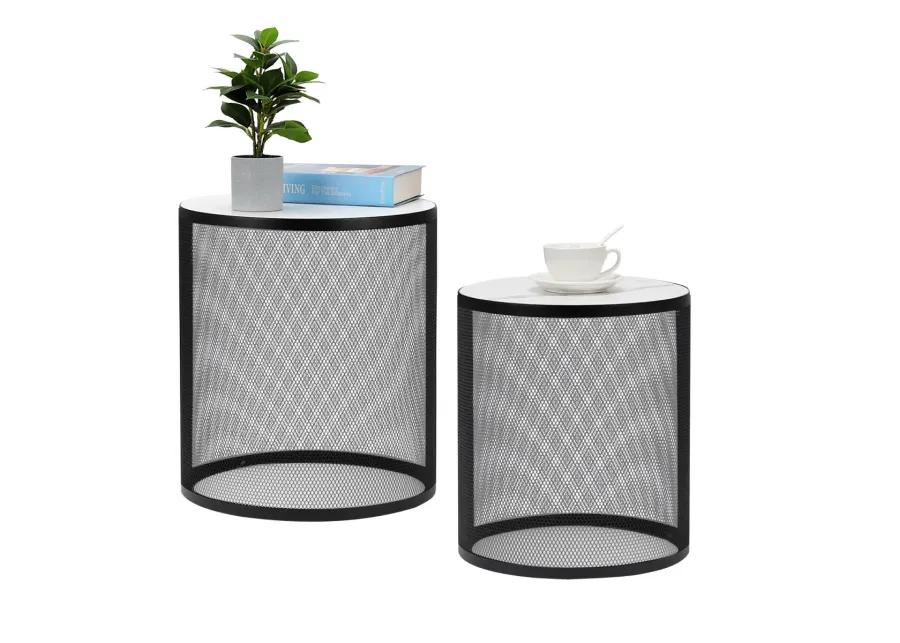 Set Of 2 Nesting Metal Round Coffee Table, Side Table MDF Top End Table Nightstand For Indoor