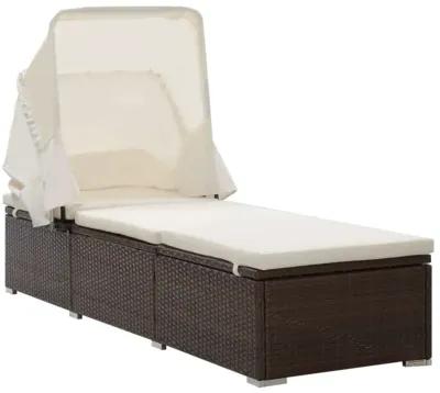 vidaXL Sun Lounger with Canopy and Cushion Poly Rattan Brown