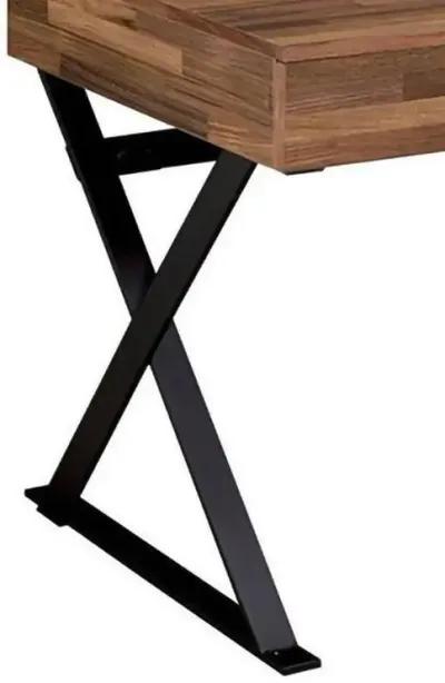 Industrial 3 Drawer Writing Desk with X Legs, Brown and Black-Benzara