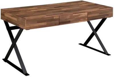 Industrial 3 Drawer Writing Desk with X Legs, Brown and Black-Benzara