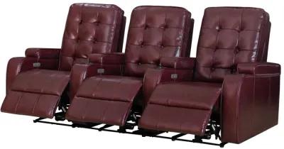 FC Design Burgundy Air Leather Cinema Home Theater Seating 3-Seat Power Sofa Recliner Chair with Cup Holders and USB Port