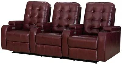 FC Design Burgundy Air Leather Cinema Home Theater Seating 3-Seat Power Sofa Recliner Chair with Cup Holders and USB Port