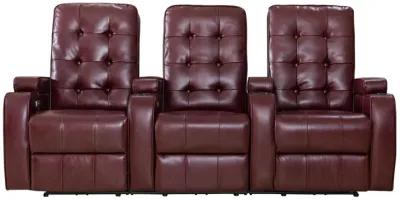 FC Design Burgundy Air Leather Cinema Home Theater Seating 3-Seat Power Sofa Recliner Chair with Cup Holders and USB Port