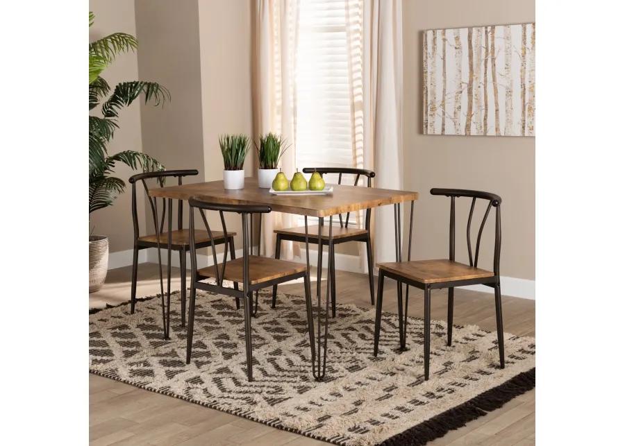 Baxton Studio Tilda Modern Industrial Natural Brown Finished Wood and Dark Bronze Metal 5-Piece Dining Set