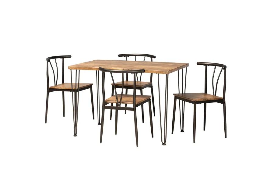 Baxton Studio Tilda Modern Industrial Natural Brown Finished Wood and Dark Bronze Metal 5-Piece Dining Set