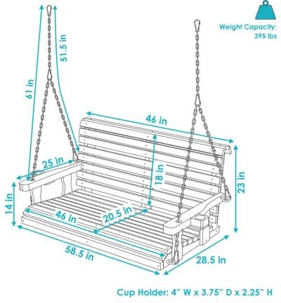 Sunnydaze 2-Person Wooden Porch Swing with Armrests/Chains - Traditional