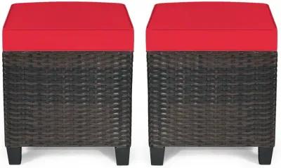 2 Pieces Patio Rattan Ottoman Set with Removable Cushions