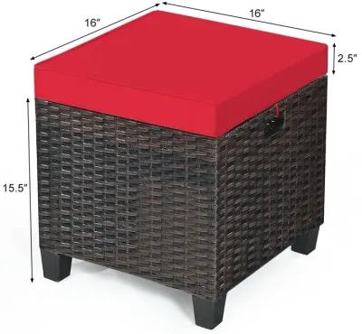 2 Pieces Patio Rattan Ottoman Set with Removable Cushions