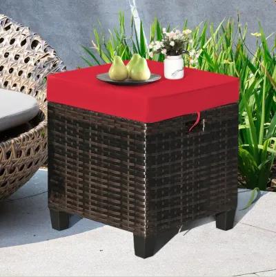 2 Pieces Patio Rattan Ottoman Set with Removable Cushions