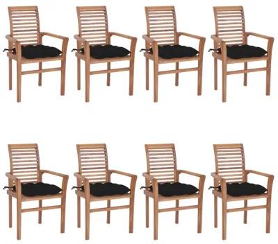 vidaXL Dining Chairs 8 pcs with Black Cushions Solid Teak Wood