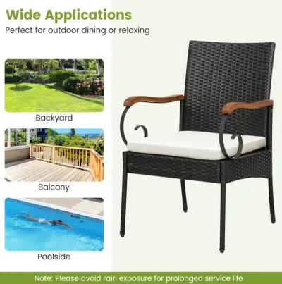 Set of 2 Outdoor PE Wicker Chair with Acacia Wood Armrests