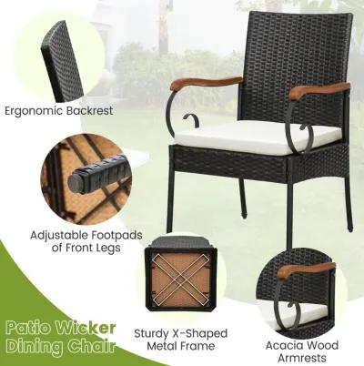 Set of 2 Outdoor PE Wicker Chair with Acacia Wood Armrests