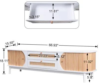 Merax Farmhouse Media Console Table Rattan TV Stand