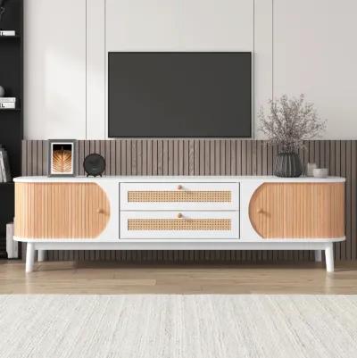 Merax Farmhouse Media Console Table Rattan TV Stand