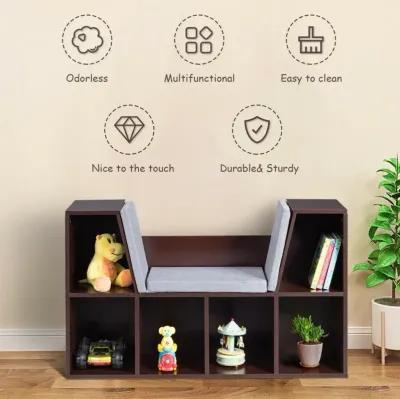 6-Cubby Kid Storage Bookcase Cushioned Reading Nook