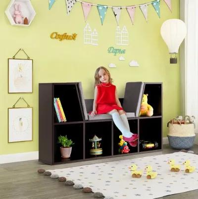 6-Cubby Kid Storage Bookcase Cushioned Reading Nook