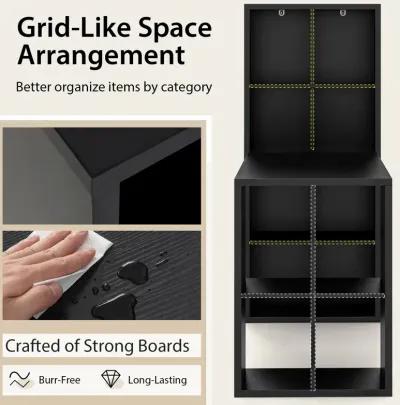 Modern Computer Desk with 12 Cubes Bookshelf-Black