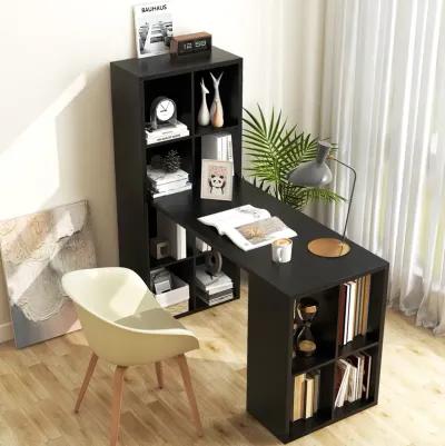 Modern Computer Desk with 12 Cubes Bookshelf-Black