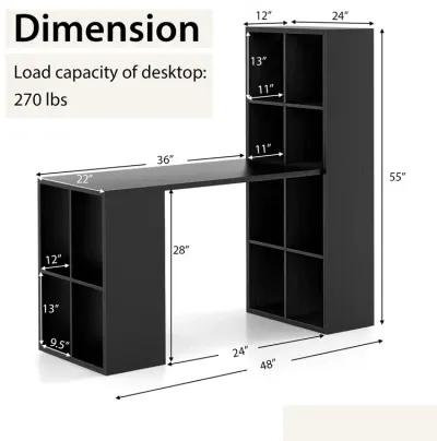 Modern Computer Desk with 12 Cubes Bookshelf-Black