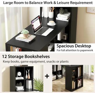 Modern Computer Desk with 12 Cubes Bookshelf-Black