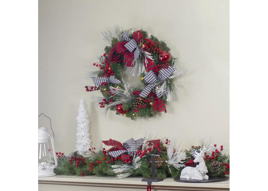 52" Houndstooth Bows and Berries Artificial Christmas Swag  Unlit