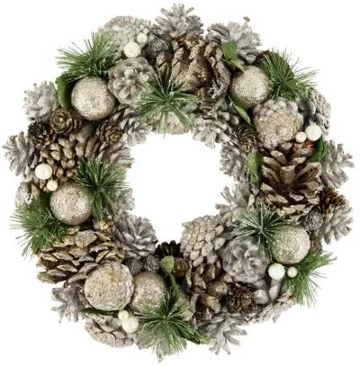 Green Pine Needle and Pinecone Artificial Christmas Wreath  13.5-Inch  Unlit