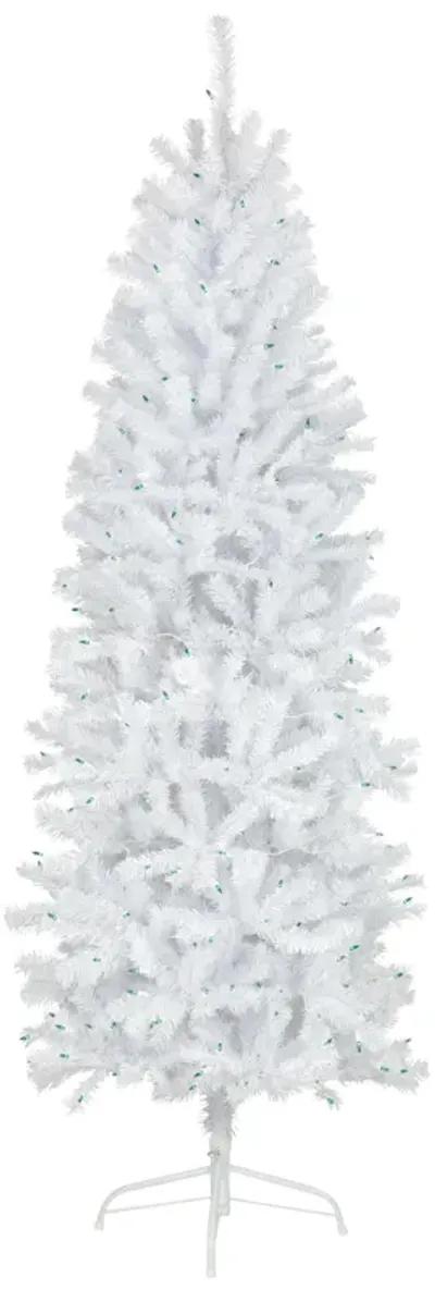 6.5’ Pre-Lit Slim Geneva White Spruce Artificial Christmas Tree  Green Lights