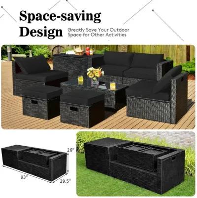 8 Pieces Patio Rattan Storage Table Furniture Set