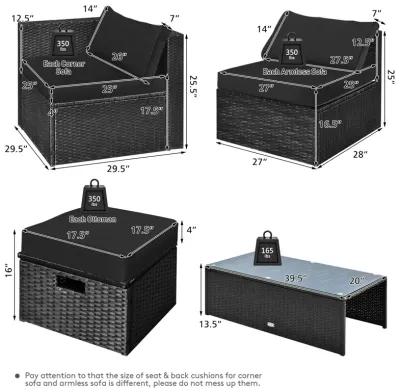 8 Pieces Patio Rattan Storage Table Furniture Set