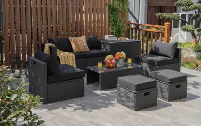 8 Pieces Patio Rattan Storage Table Furniture Set