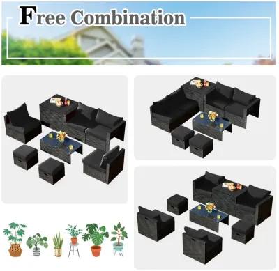 8 Pieces Patio Rattan Storage Table Furniture Set