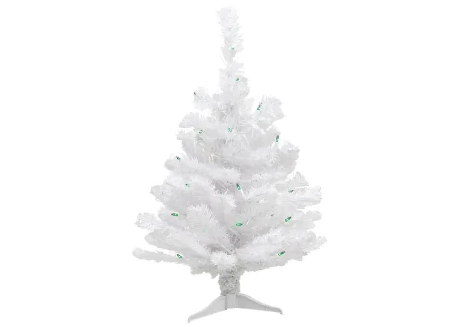 2' Pre-Lit Small White Pine Artificial Christmas Tree  Green Lights