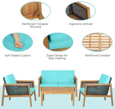 Hivvago 4 Pieces Patio Rattan Furniture Set with Removable Cushions